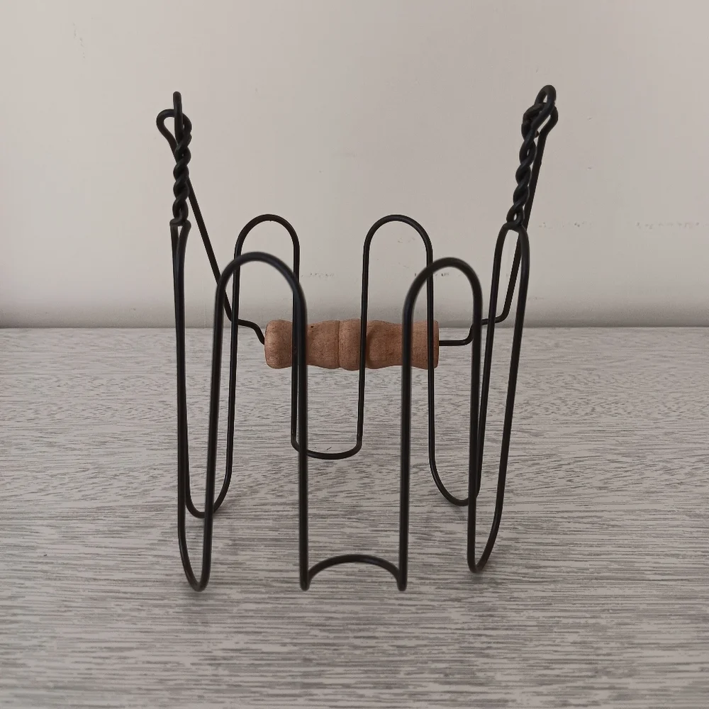 Vintage Black Metal Wire Candle Holder With Wood Handle For Jar Candles